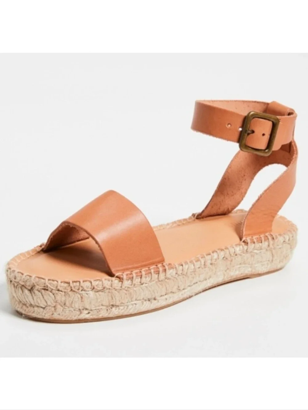 NEW Soludos Cadiz Brown Leather Espadrille Platform Sandals Size 9